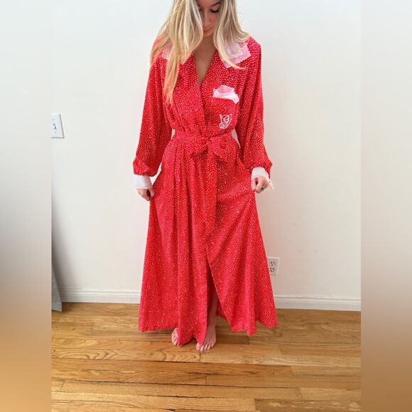 Vintage 80s RARE Valentino Red Polka Dot Wrap Dress - Picture 2 of 11